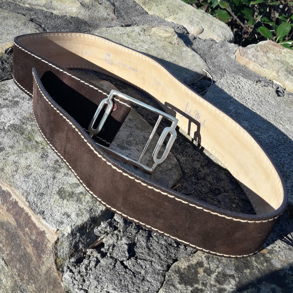 Real Leather Belt Genuine Cowhide Suede Gold Buckle Adjustable Length Strap - Picture 6 of 16